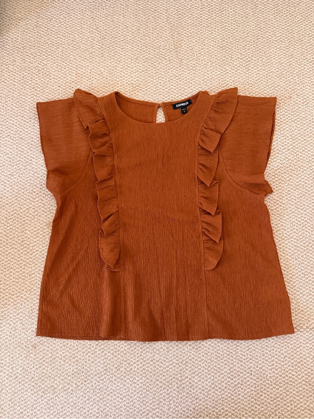 Express Rust Ruffle Front Flutter Sleeve Top